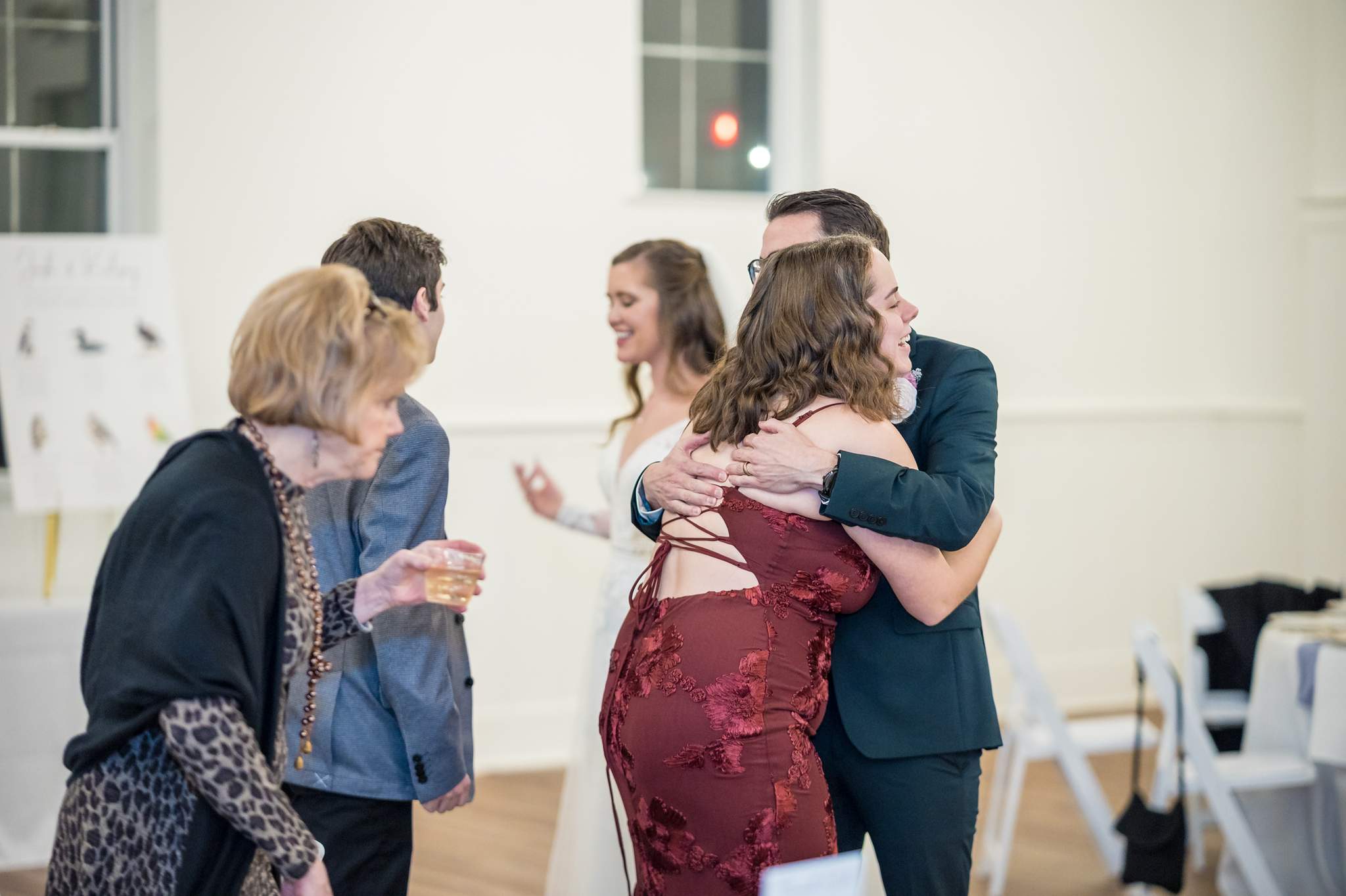 Bride hugging a guest at her 240 Glynn Street reception