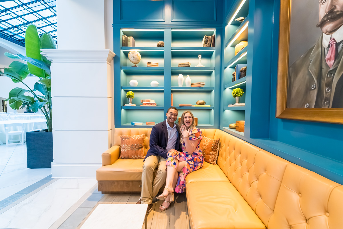 Chateau Elan Proposal photos in book nook inside the Atrium at main hotel