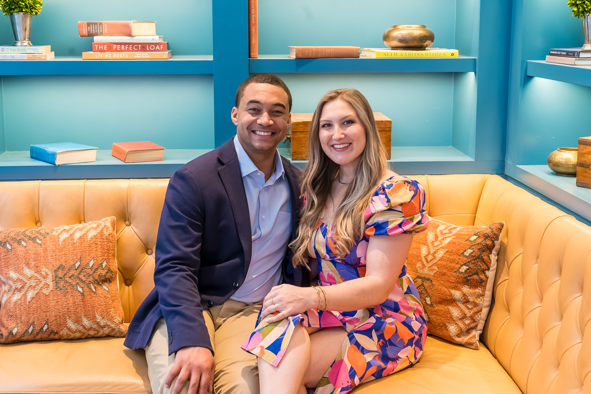 Chateau Elan Proposal photos in book nook inside the Atrium at main hotel