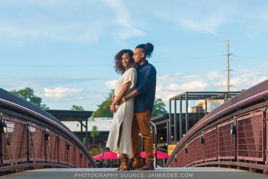 Outdoor Fall Engagement Photo Ideas - Bridge at Westside Provisions District