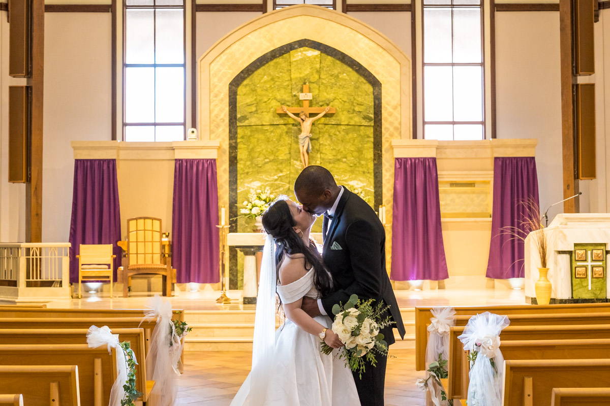 Bride and groom portrait with bride holding wedding bouquet from Flowers From Us Florist Alpharetta