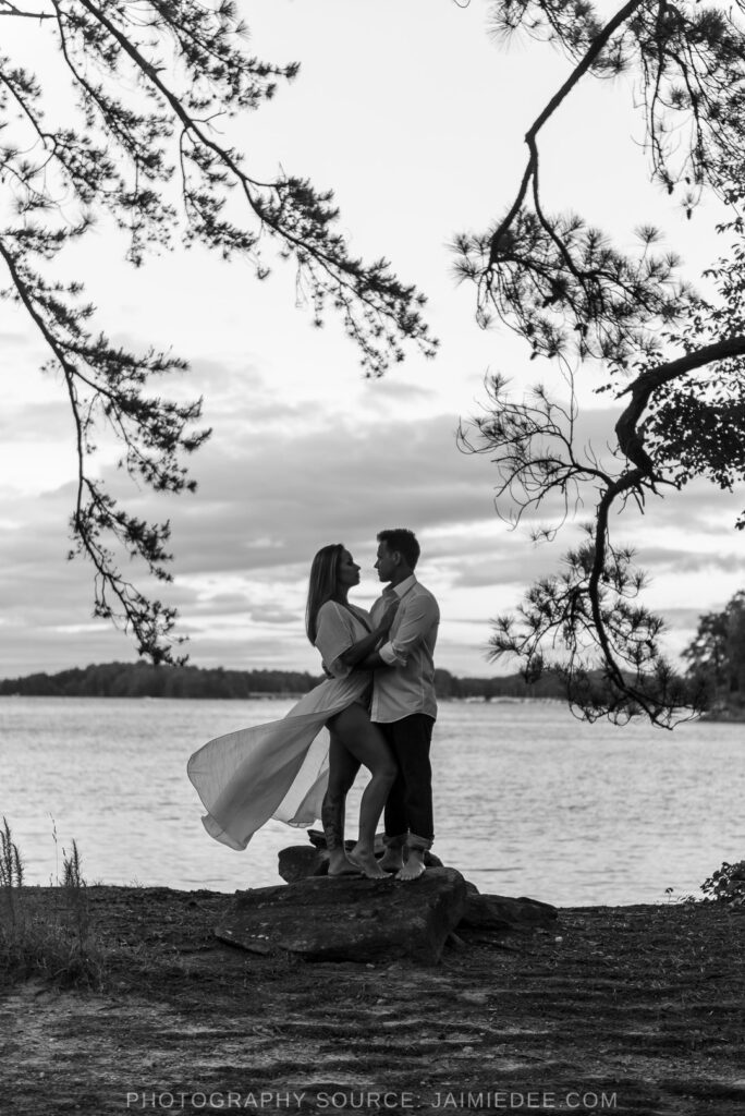 Lake Lanier Engagement Photos - black and white dramatic image