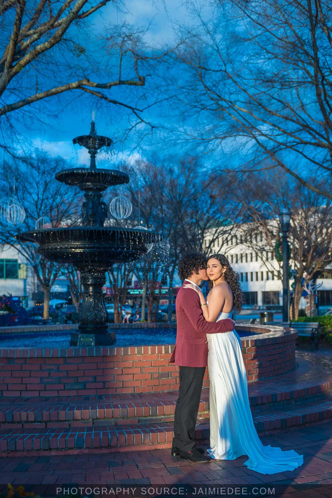 Marietta Square Wedding Photoshoot by the water fountain