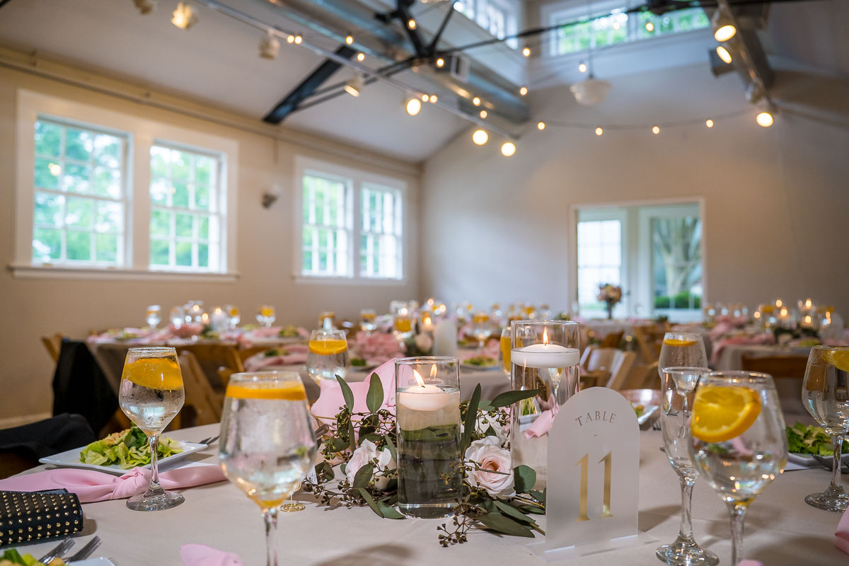 A table scape interior photo for a wedding at the Solarium at Historic Scottish Rite in Decatur, GA
