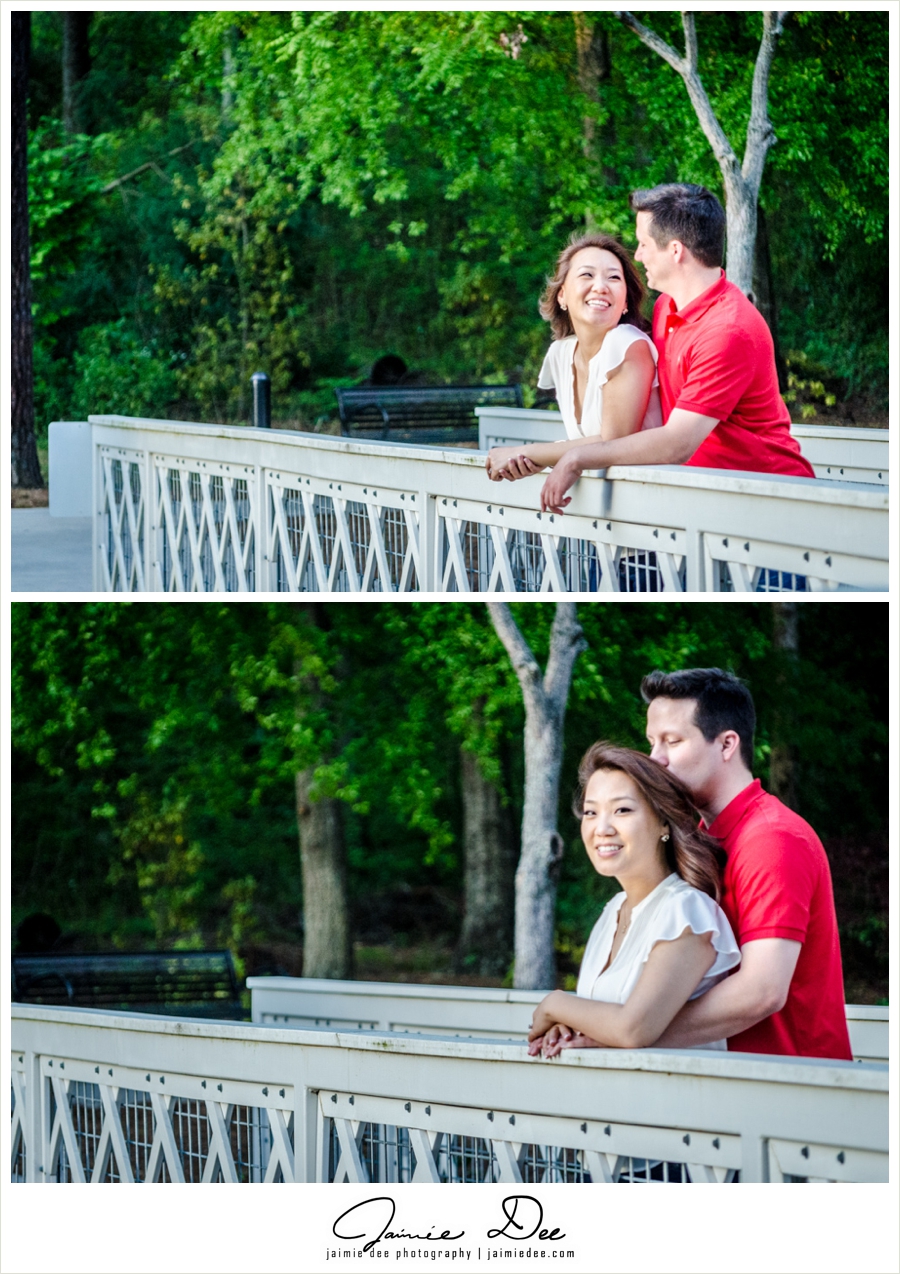 engagement photo poses - couple looking at each other