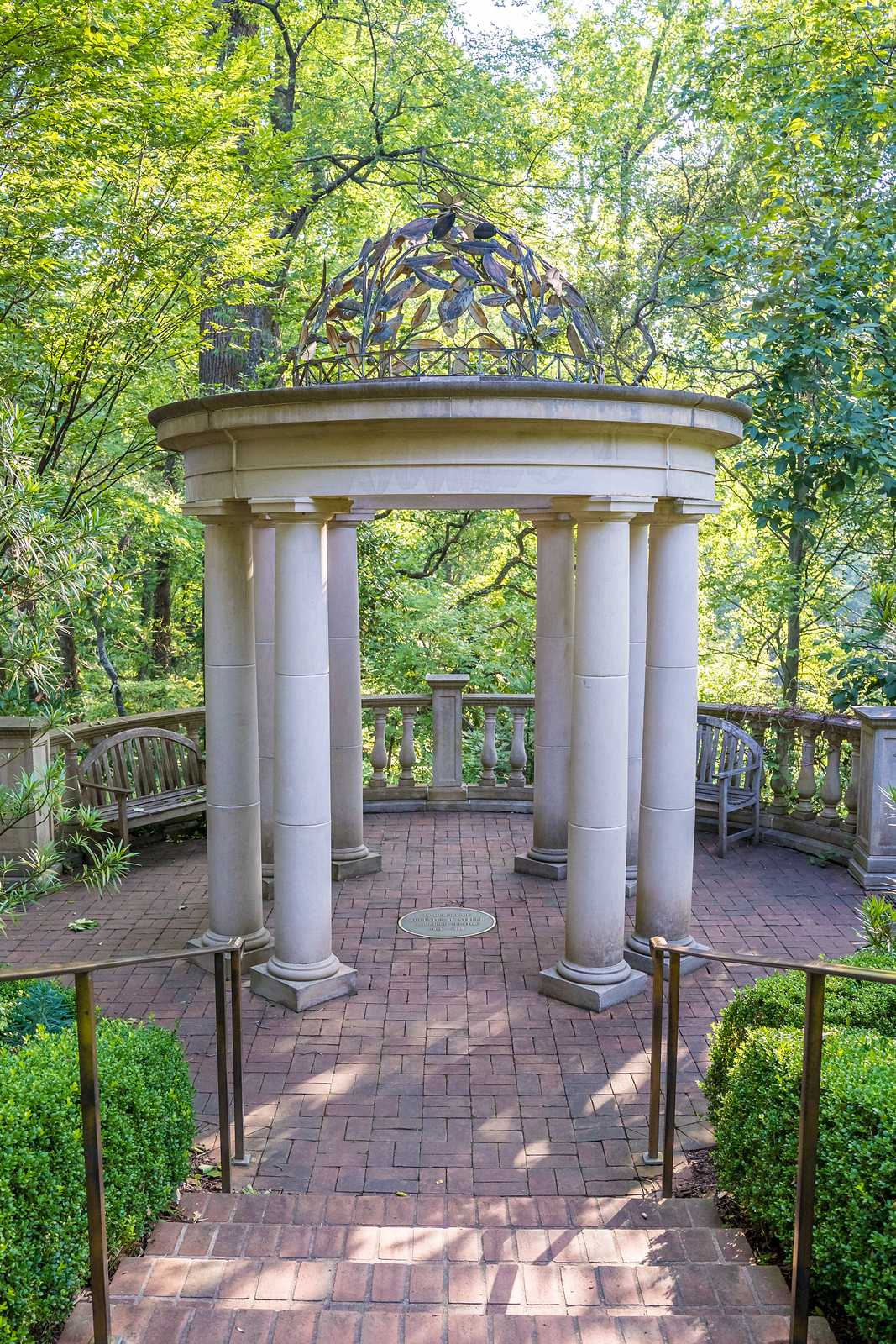 Brick path leading to the domed stone gazebo near the Trustees Garden at the Atlanta Botanical Garden