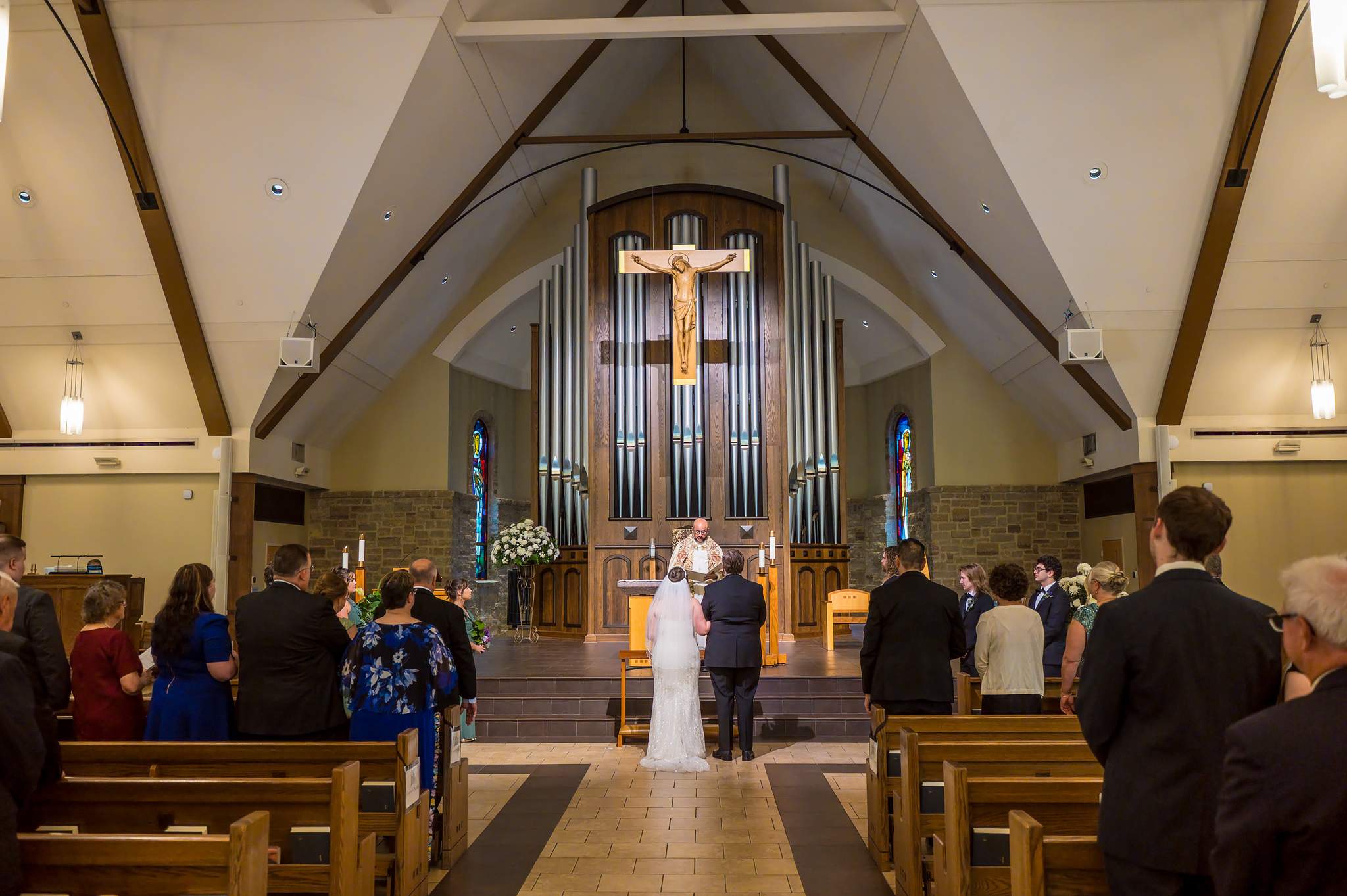 Catholic wedding ceremony at the altar of Immaculate Heart of Mary in Atlanta