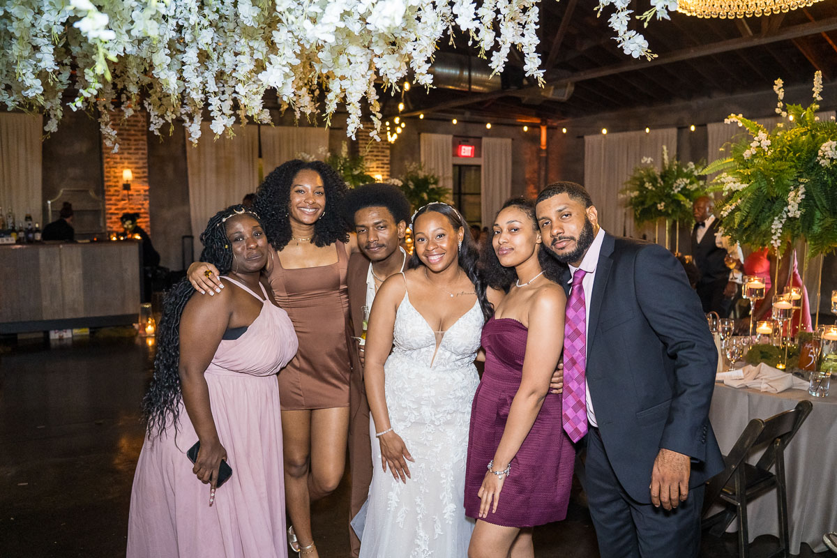 Black wedding photography at dark wedding reception in Atlanta