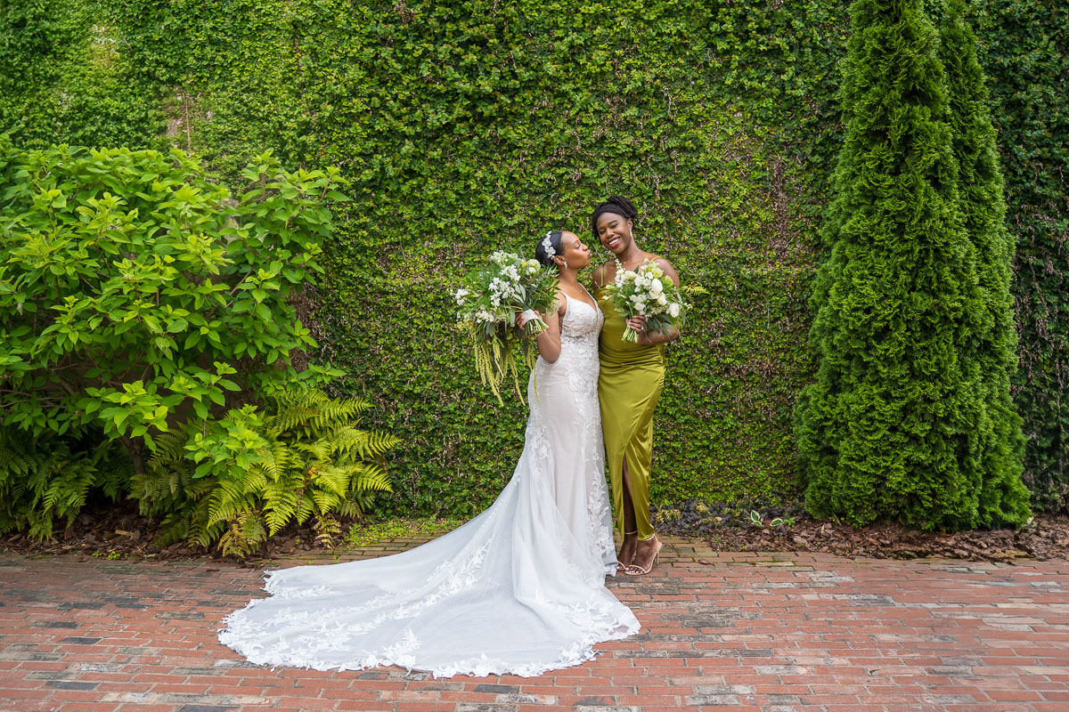 black wedding photography Atlanta with African American Bride and bridesmaid