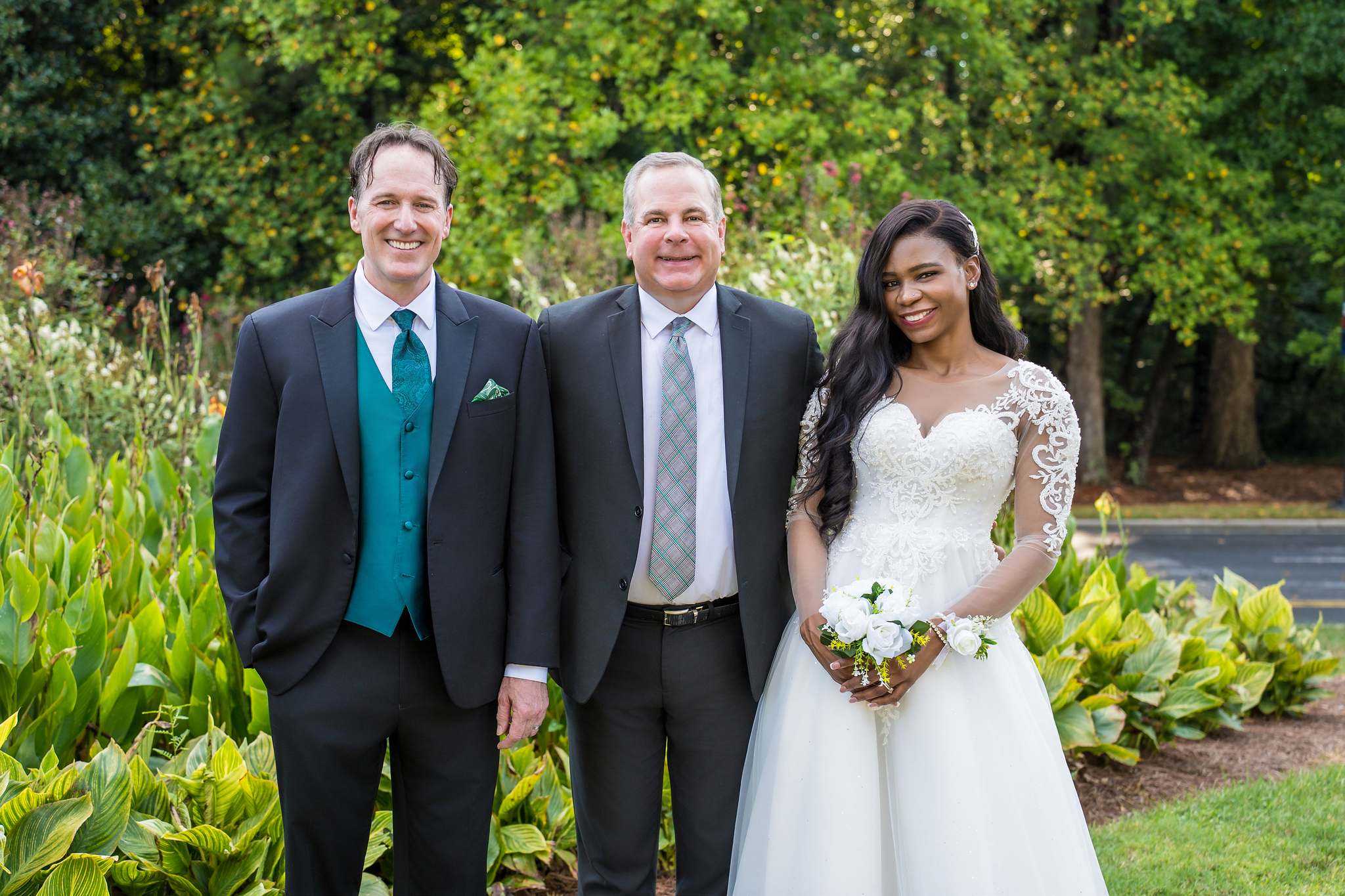 Couple with two guests after their small Atlanta elopement ceremony