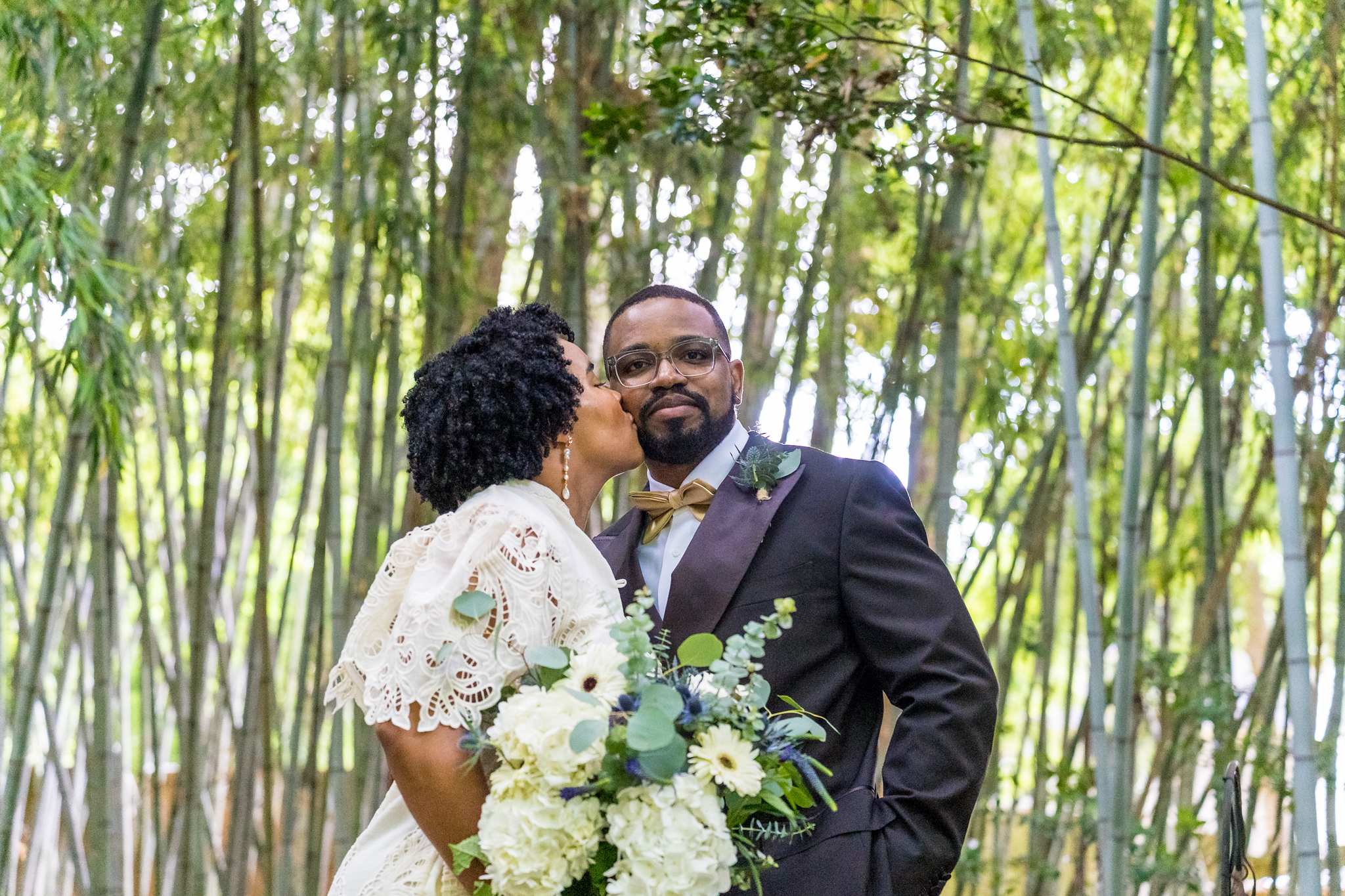 Couple portrait in a bamboo grove after eloping in Atlanta