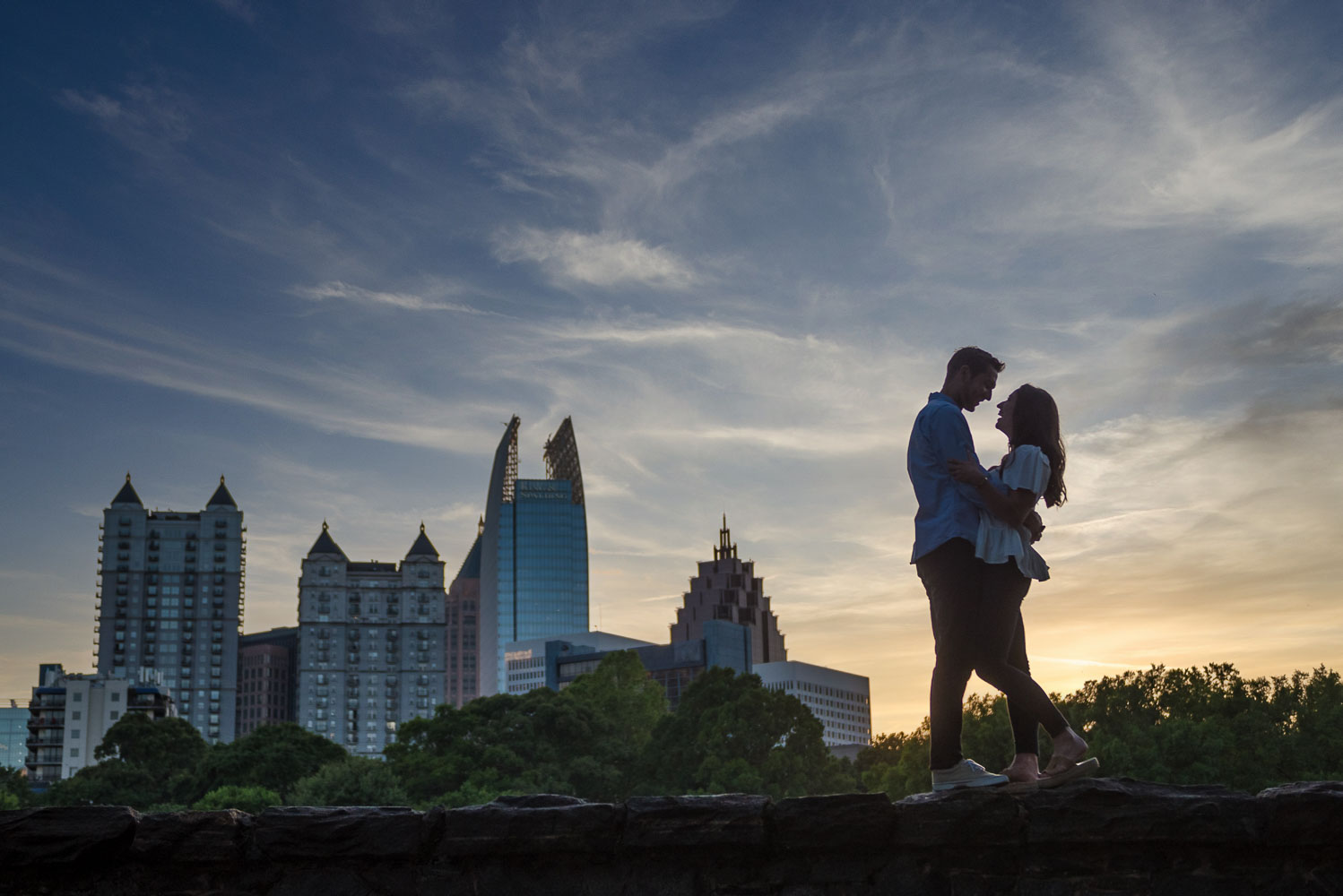 Engagement Photo Ideas with Atlanta city skyline