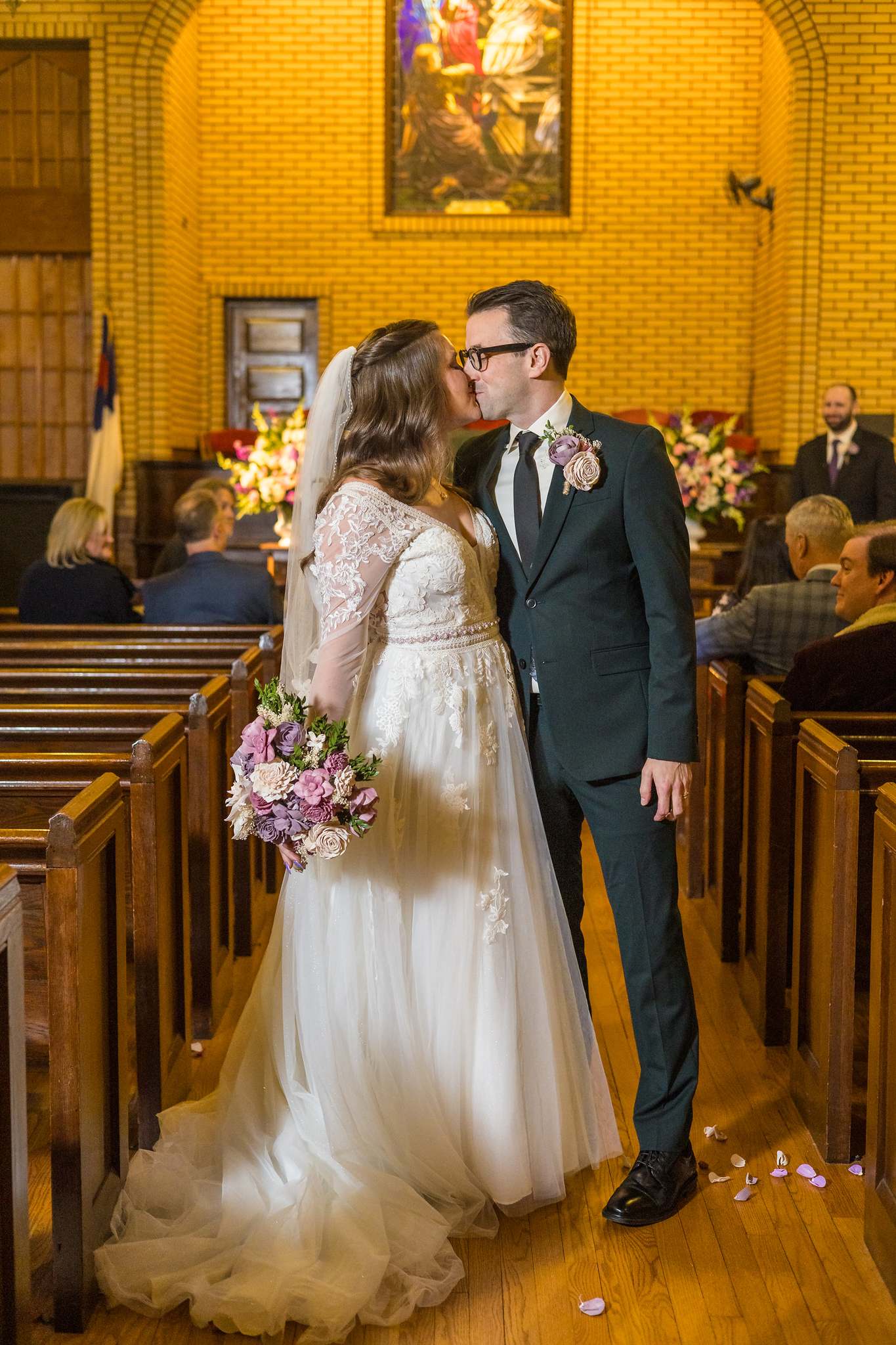 First kiss in the aisle of Fayetteville First United Methodist Church