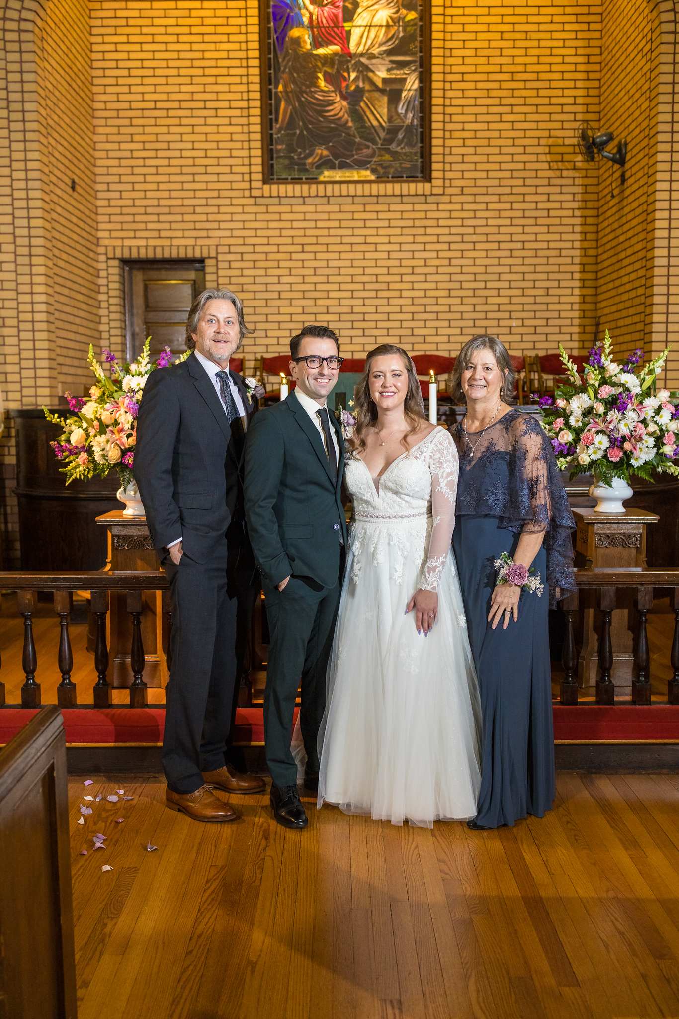 Family portrait at the front of the sanctuary at Fayetteville First United Methodist Church