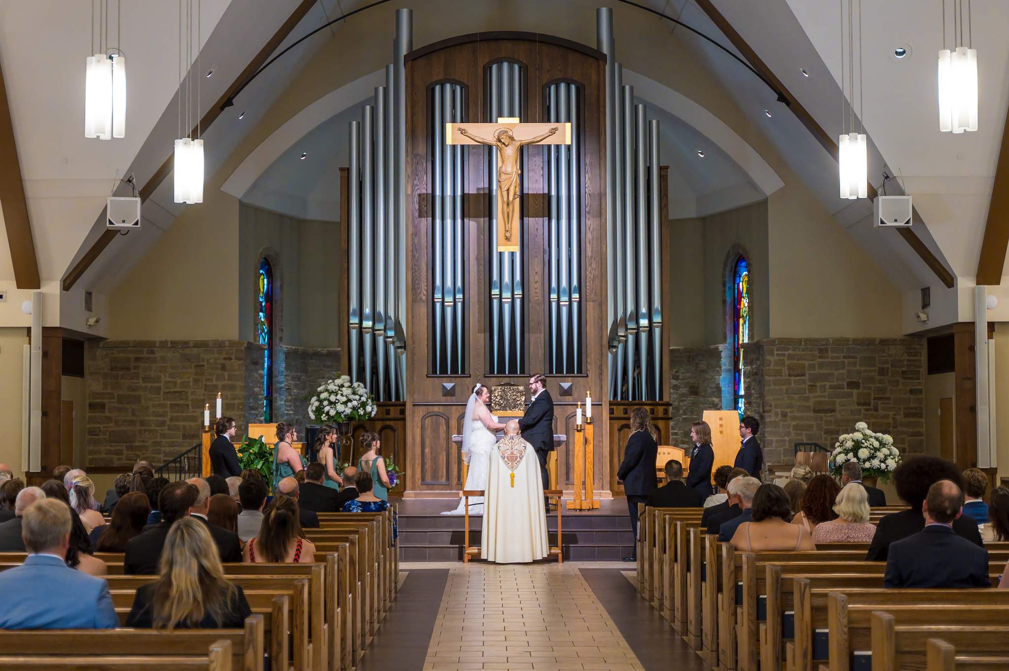 Catholic wedding ceremony at the altar of Immaculate Heart of Mary in Atlanta