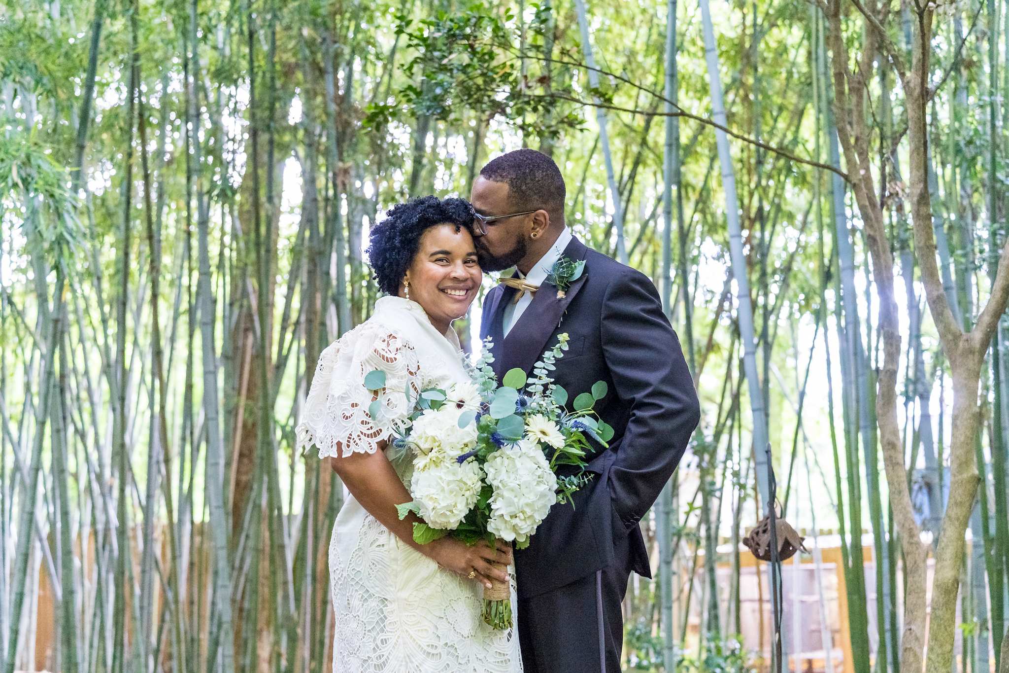Bride and groom portrait in a bamboo grove at an Atlanta micro wedding
