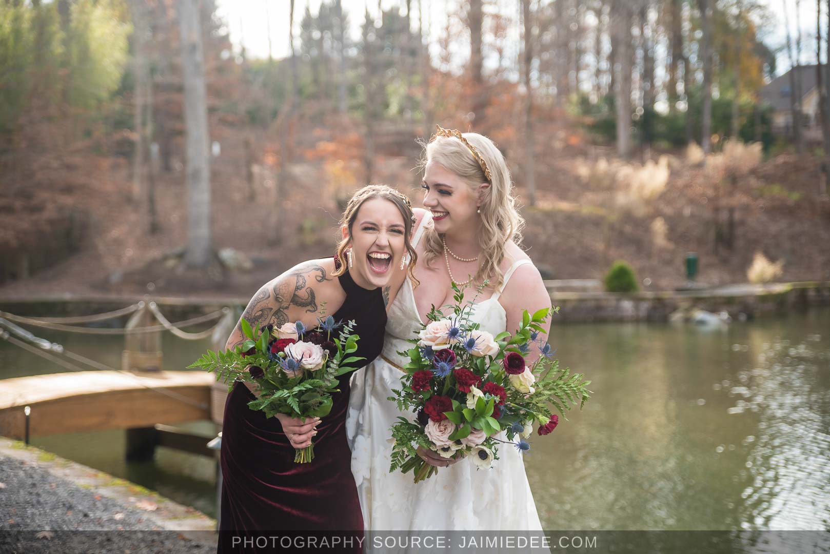 Rocky's Lake Estate Wedding Venue - bridal party portrait with maid of honor/ best friend