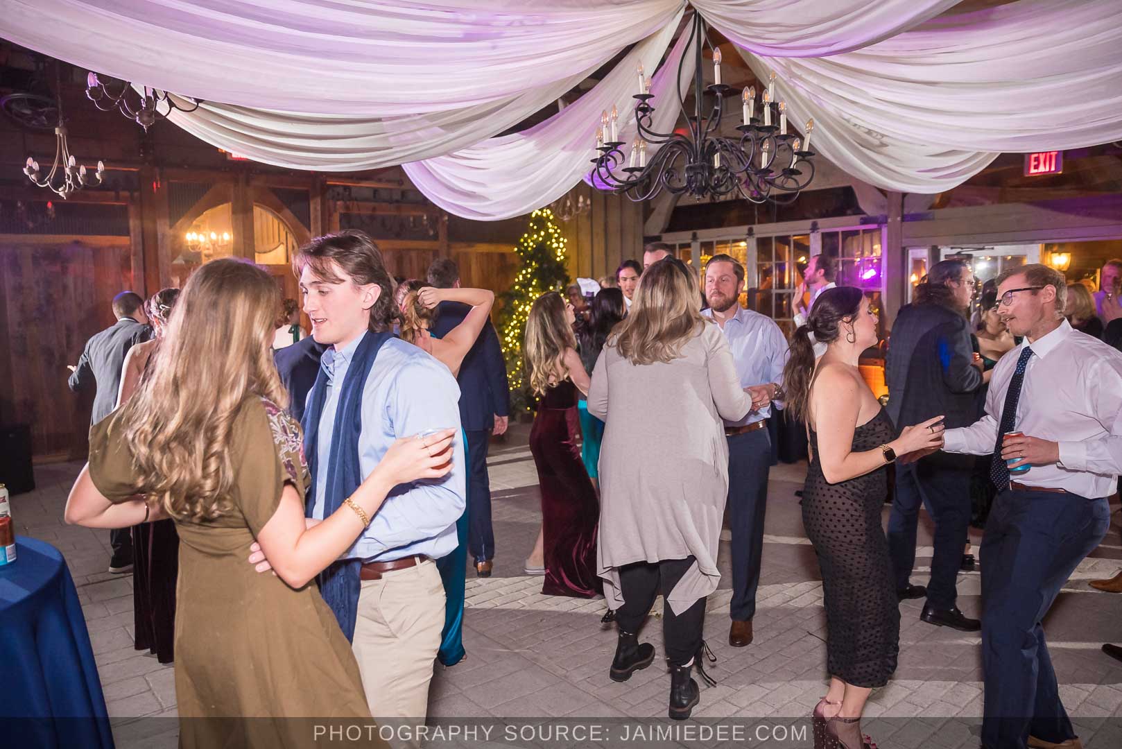 Rocky's Lake Estate Wedding Venue - reception - wedding guest dancing inside pavilion with ceiling drapes