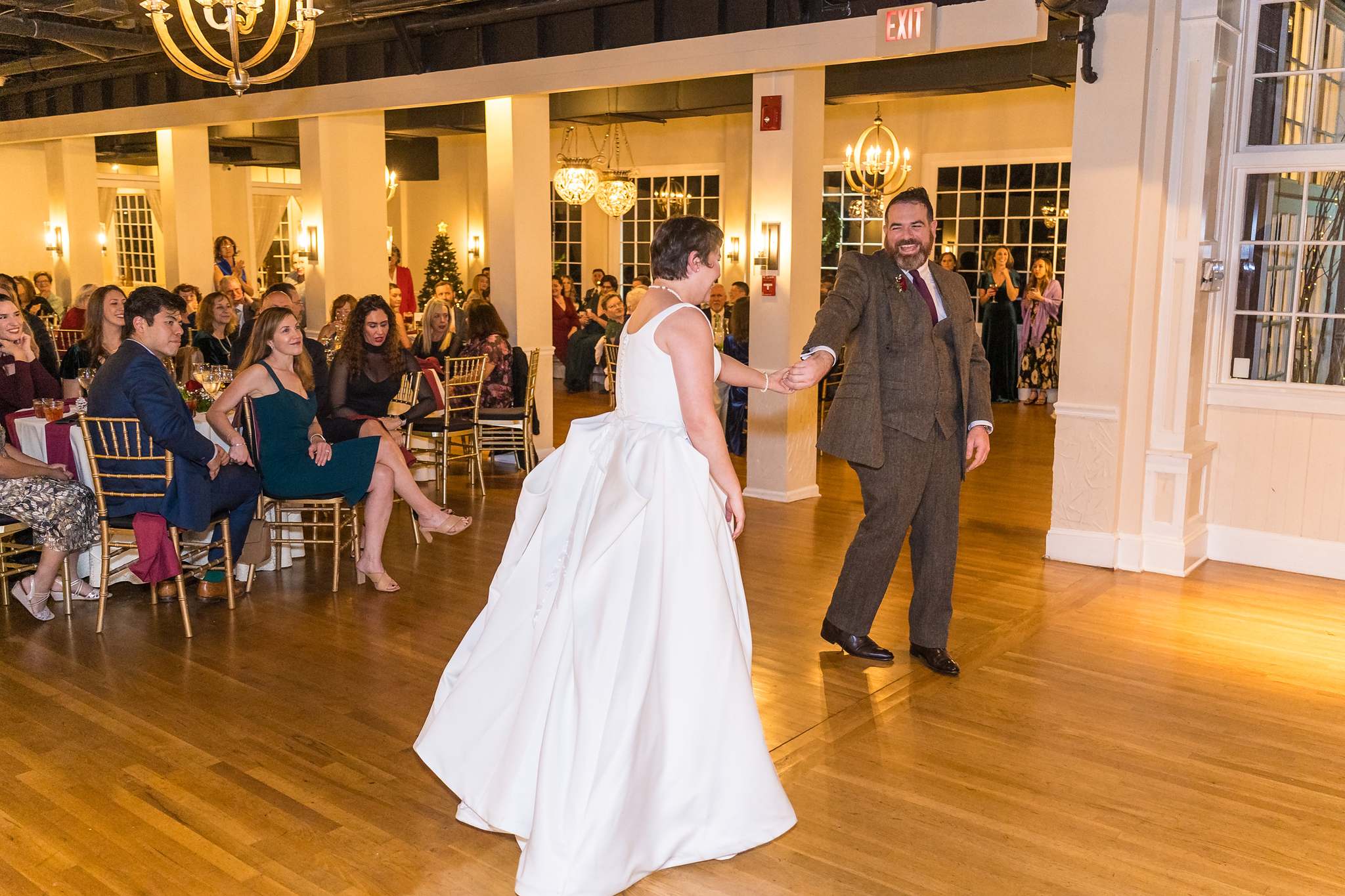 Bride and groom first dance at a Roswell Mill Club wedding reception