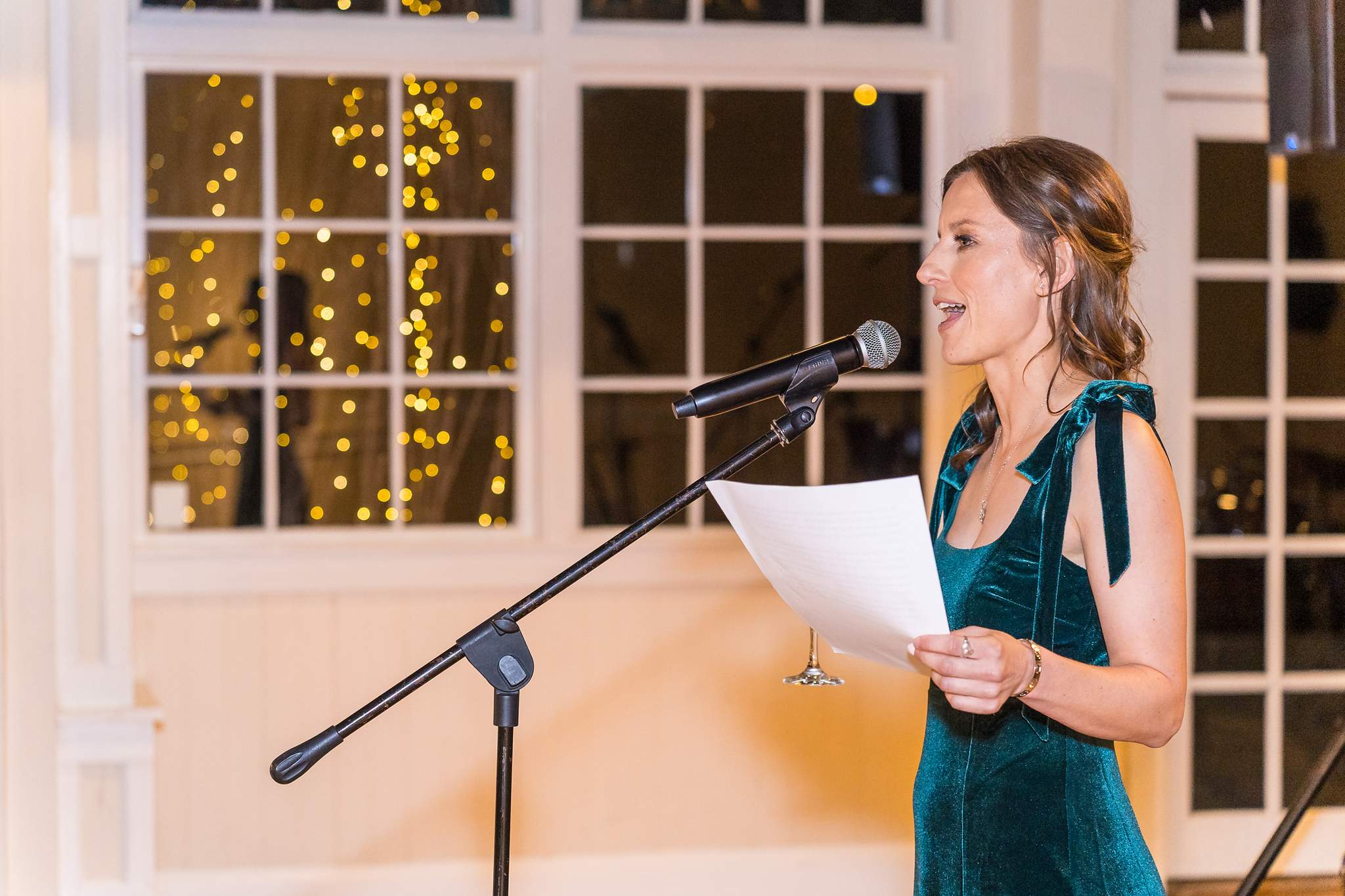 Bridesmaid giving a toast at a Roswell Mill Club reception