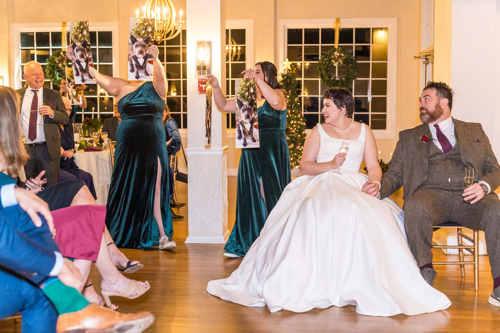 Bridesmaids raising a toast to the couple at Roswell Mill Club