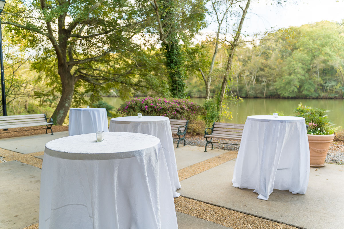 Roswell River Landing Photos of Wedding Cocktail Hour Space on Back Side of Building