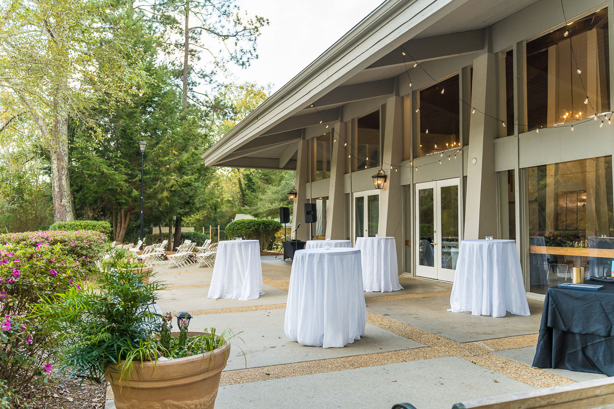 Roswell River Landing Photos of Wedding Cocktail Hour Space on Back Side of Building