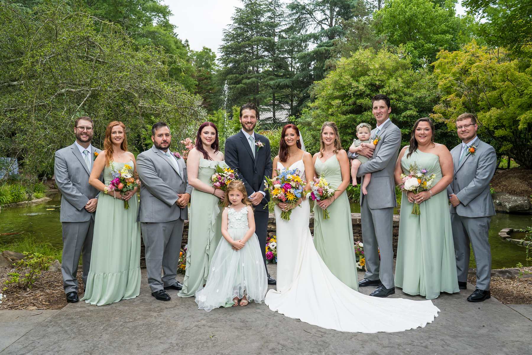 Wedding party portrait in the gardens at Shiloh Gardens Special Events Venue