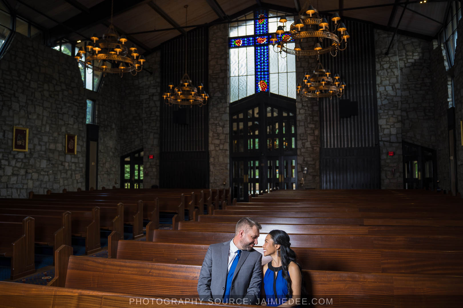 Summer Engagement Photos in a church - indoor location idea