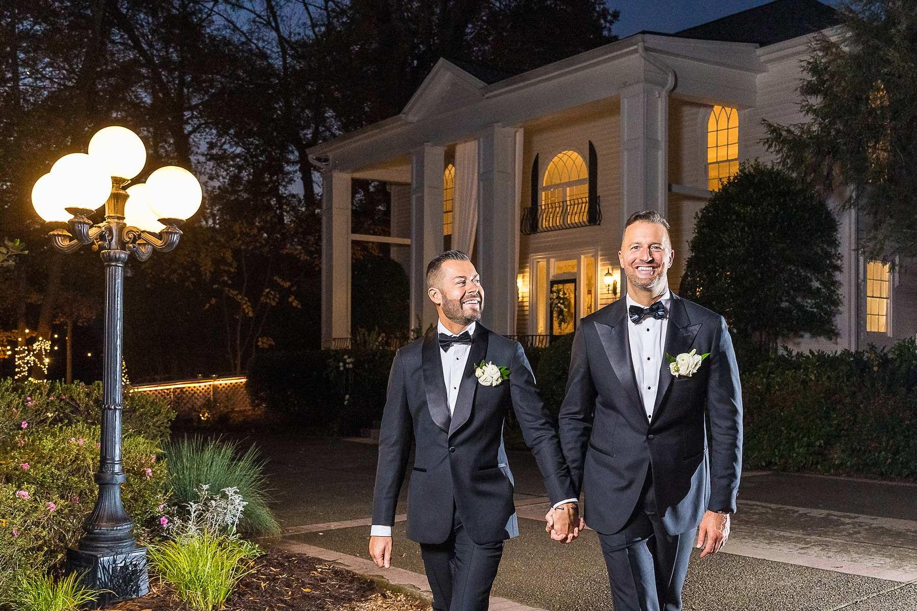 Night portrait by the lamp post in front of The Cedars in Acworth