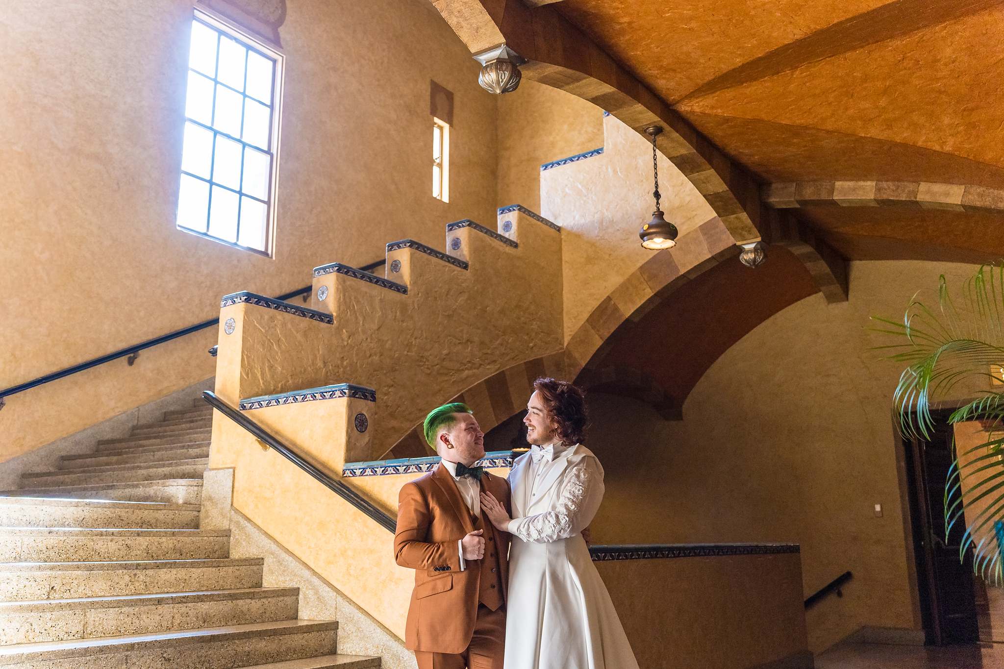 Couple on the grand stairwell inside the Fox Theatre in Atlanta