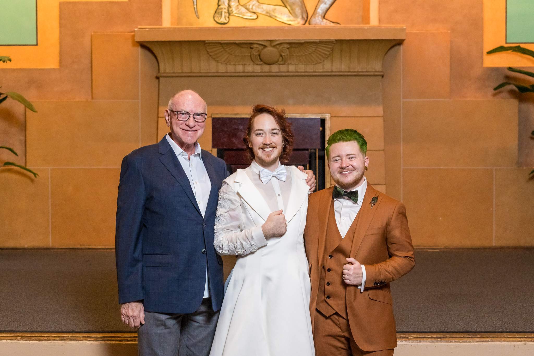 Family portrait with the couple in the Fox Theatre Egyptian Ballroom