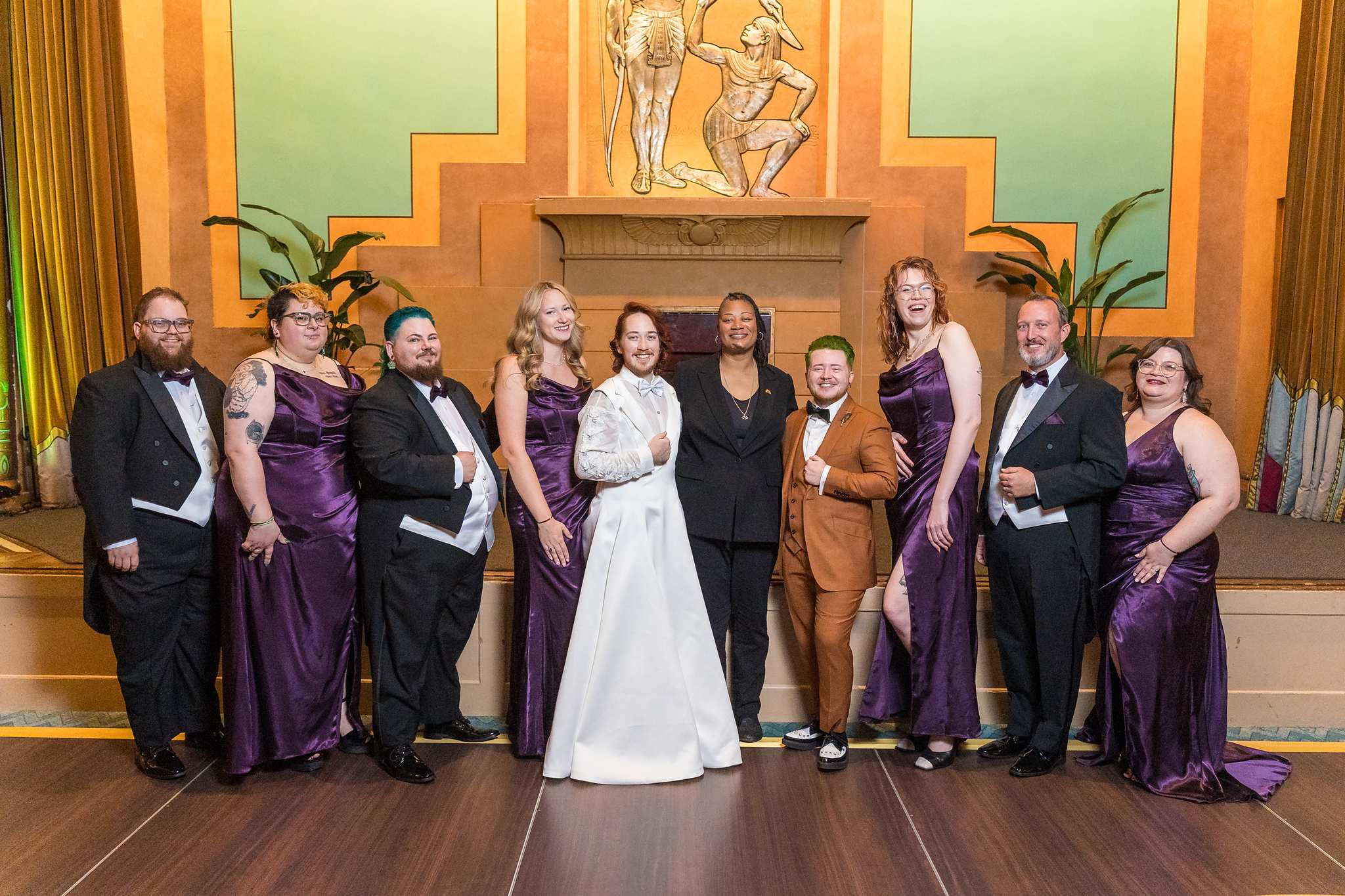 Wedding party portrait in the Egyptian Ballroom at the Fox Theatre