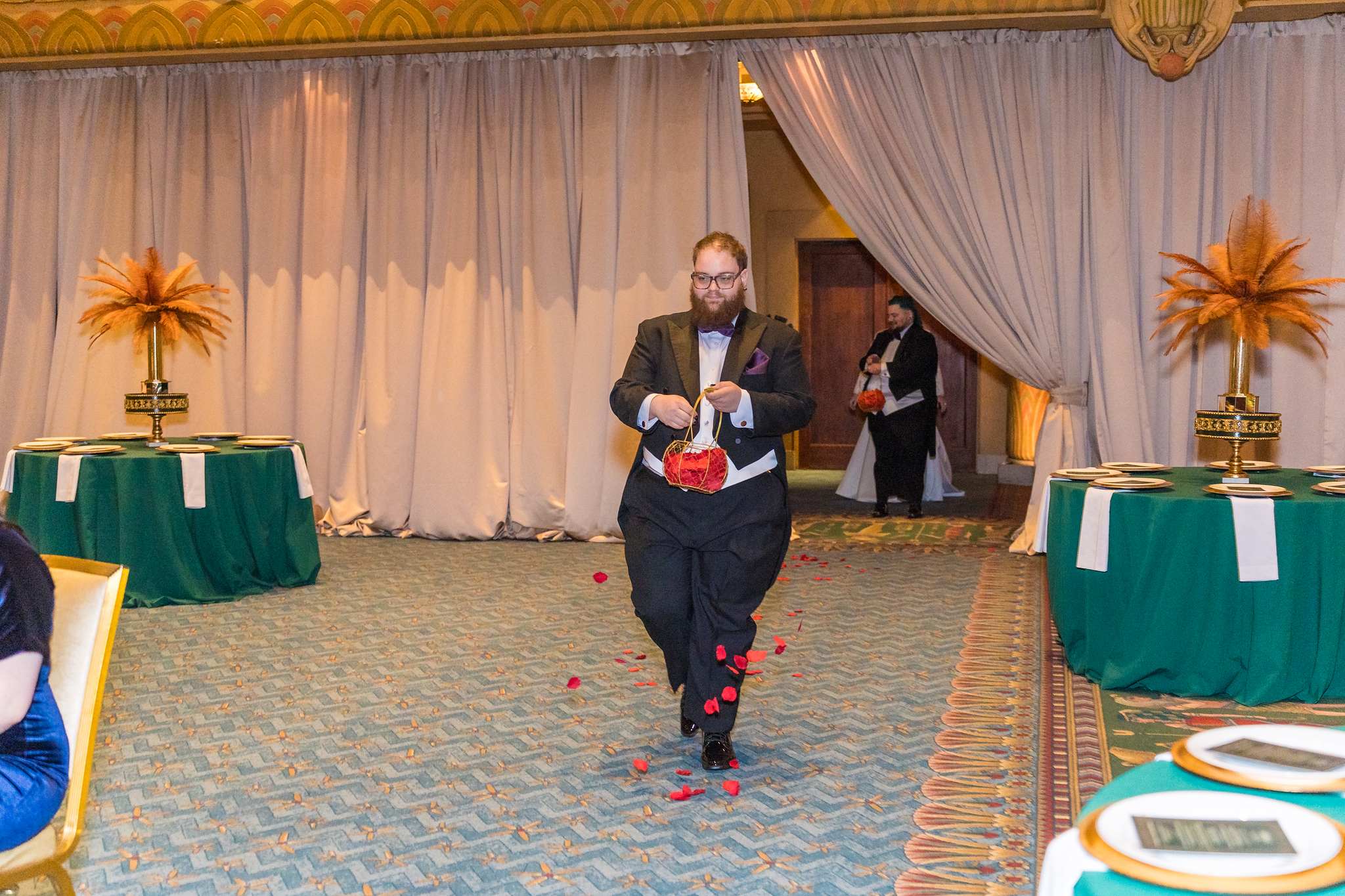 Petals tossed down the aisle before a Fox Theatre wedding ceremony